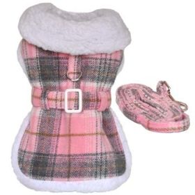 Sherpa-Lined Dog Harness Coat - Pink & White Plaid (Option: Medium)