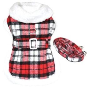 Sherpa-Lined Dog Harness Coat - Red & White Plaid (Option: 2X-Large)