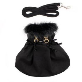 Wool Fur-Trimmed Dog Harness Coat - Black (Option: X-Large)