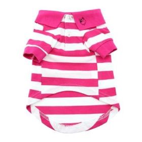 Striped Dog Polo - Pink Yarrow and White (Option: 3X-Large)