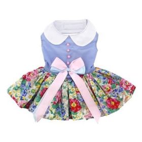 Blue and White Pastel Pearls Floral Dress with Matching Leash (Option: X-Small)