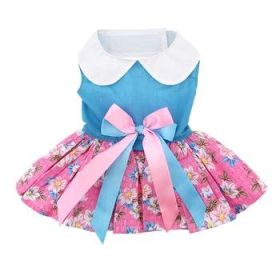 Pink and Blue Plumeria Floral Dog Dress (Option: X-Large)